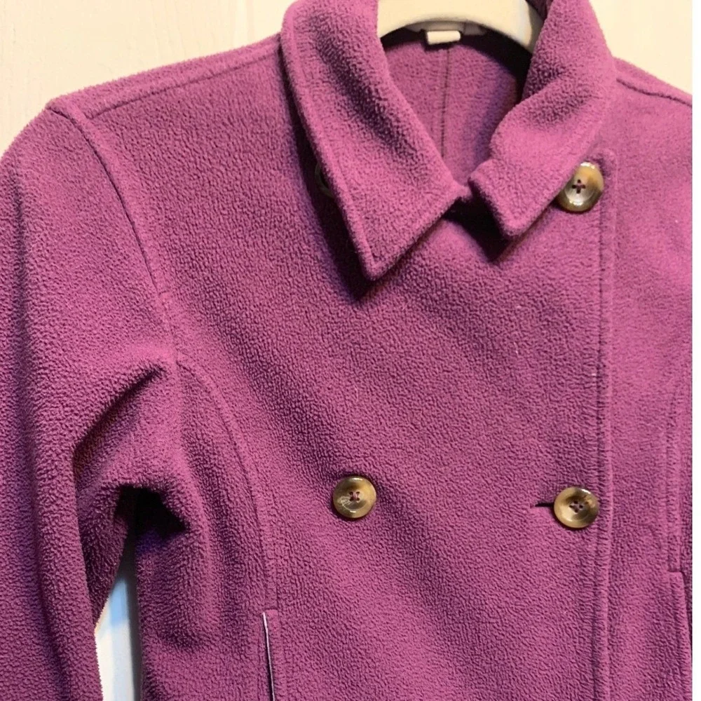 Lands End‎ Fleece Girls Pea Coat Jacket 6X-7 Purple Preppy School Casual Classic